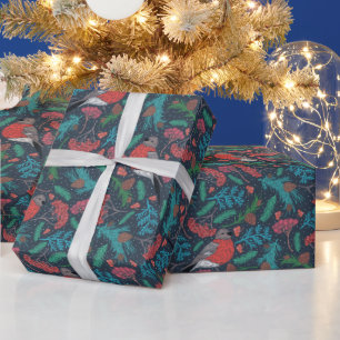 Elegante Winter Holiday Pine Boughs & Robins Geschenkpapier