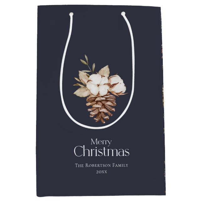 Elegante Winter Medium Geschenktasche mit Pinecone Mittlere Geschenktüte (Vorderseite)