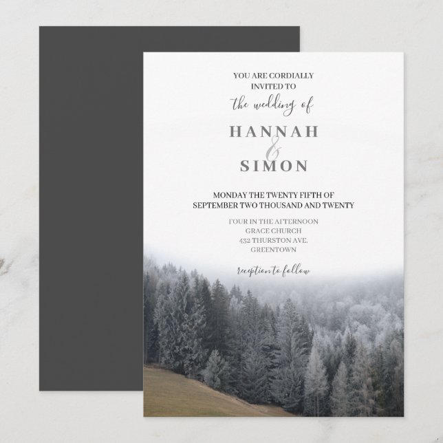Elegante Winter Mountain Pines Hochzeit Einladung (Vorne/Hinten)