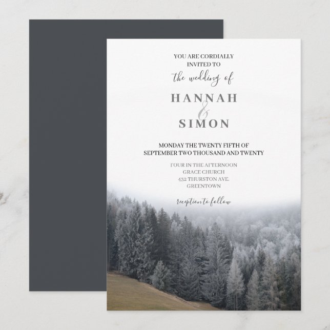Elegante Winter Mountain Pines Hochzeit Einladung (Vorne/Hinten)