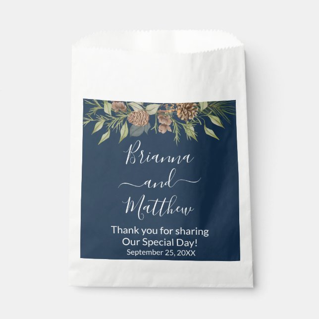 Elegante Winter Navy Blue Gastgeschenk Hochzeit Ba Geschenktütchen (Vorderseite)