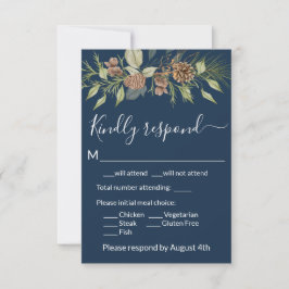 Elegante Winter Navy Blue Pine RSVP Card Karte