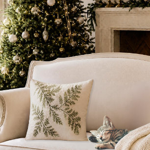 Elegante Winter-Neutral-Kiefernzweig-Botanik-Wurfd Kissen