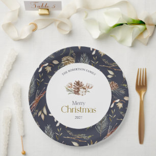 Elegante Winter Paper Teller mit Pinecones