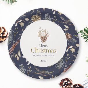 Elegante Winter Paper Teller mit Pinecones
