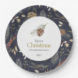 Elegante Winter Paper Teller mit Pinecones