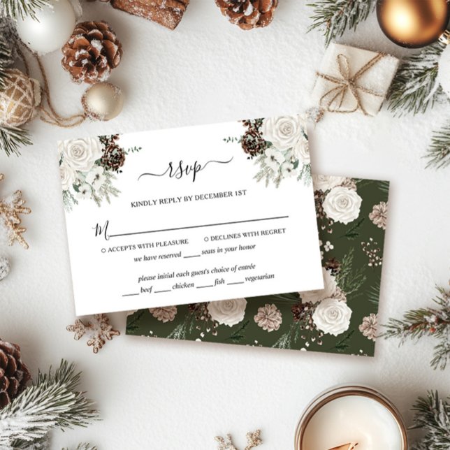 Elegante Winter Pine Cone Wedding RSVP Card Karte (Von Creator hochgeladen)