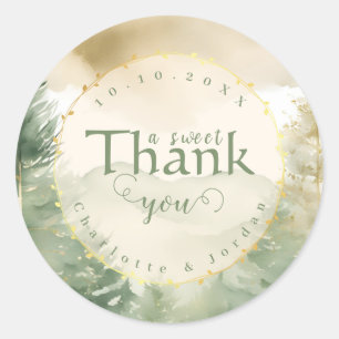 Elegante Winter Pine Tree Forest Wedding Vielen Da Runder Aufkleber