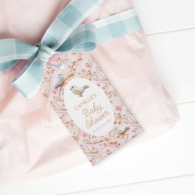 Elegante Winter Pink Floral Girl Babydusche Geschenkanhänger (Winter Pink Floral Girl Baby Shower Favor Tag)