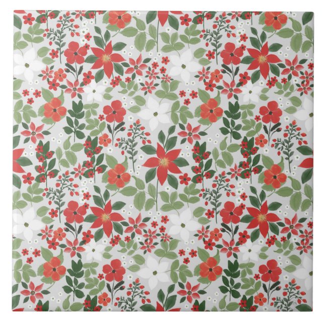 Elegante Winter Red White Floral Malerei Fliese (Vorderseite)