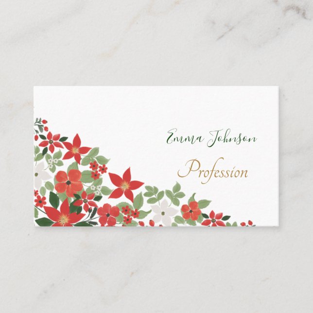Elegante Winter Red White Floral Malerei Visitenkarte (Vorderseite)