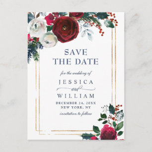 Elegante Winter Rose Foliage Wedding Save the Date Postkarte