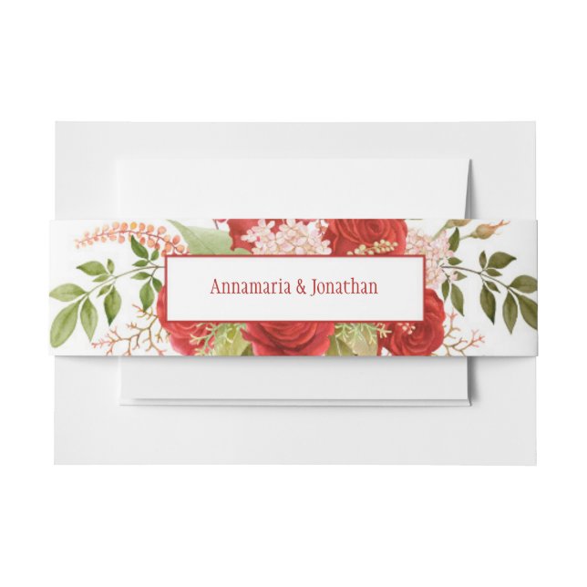Elegante Winter Rote Rosen & Grüne Hochzeit Einladungsbanderole (Vorderseite Beispiel)