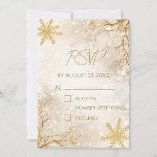 Elegante Winter-RSVP-Karte Elfenbein & Gold-Schn Einladung