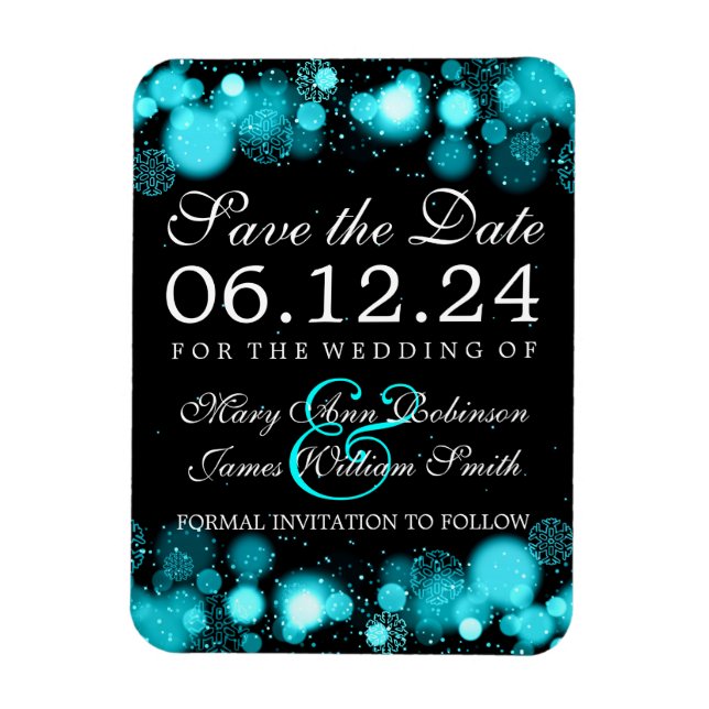 Elegante Winter Save the Date türkisfarbene Lichte Magnet (Vertikal)