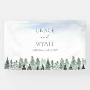 Elegante Winter-Schnee-Grün-Tannen-Hochzeit Banner