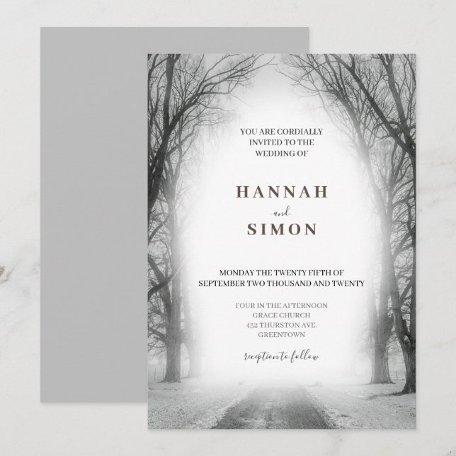 Elegante Winter Silver Snow Hochzeit Einladung (Vorne/Hinten)