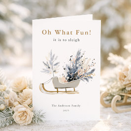 Elegante Winter Sleigh Floral Foto Weihnachten Karte
