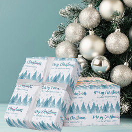 Elegante Winter Trees Custom Blue Frohe Weihnachte Geschenkpapier