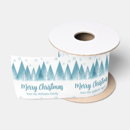 Elegante Winter Trees Custom Blue Frohe Weihnachte Satinband