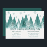 Elegante Winter Trees Green Company Holiday Party Einladung<br><div class="desc">Eine elegante Reihe von Tannenbäumen und Schneeflocken über Ihrem personalisierten Happy Holidays Drehbuch und Ihrem Firmennamen in schönem aquamarinem Grün unter dem schneebedeckten Wald. Eine moderne Feiertagsveranstaltung für Ihr Unternehmen.</div>
