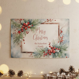 Elegante Winter-Wasserfarben-Beeren Kiefern Weihna Banner