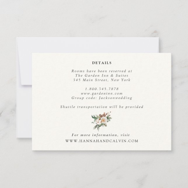 Elegante Winter Wedding Details Card Einladung (Vorderseite)