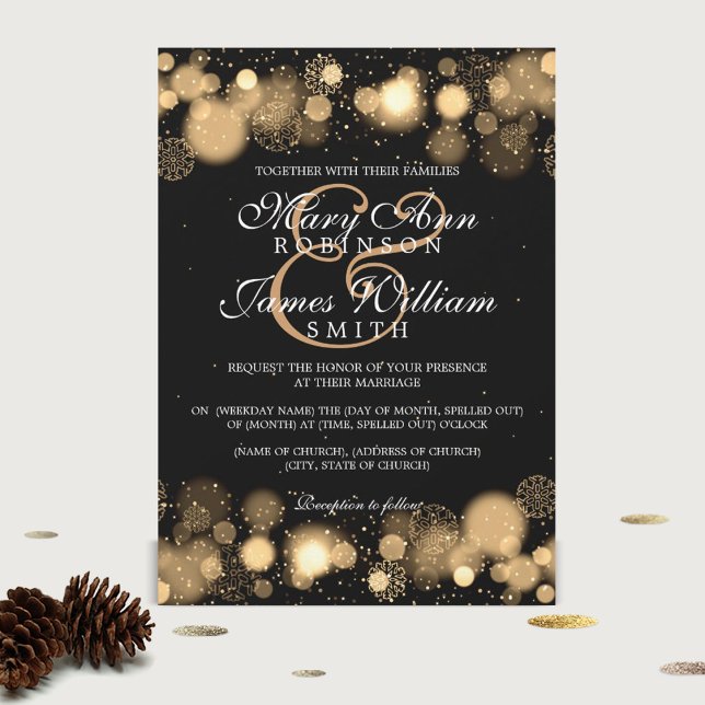 Elegante Winter Wedding Gold Lights Einladung (Von Creator hochgeladen)