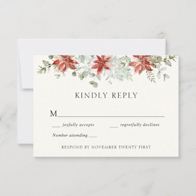Elegante Winter Wedding Greenerity Response Card Einladung (Vorderseite)