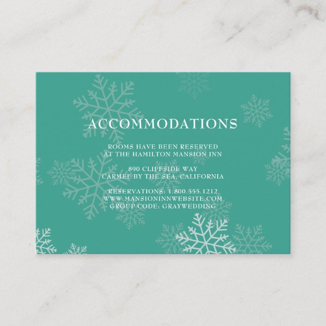 Elegante Winter Wedding Hotel Unterkunftskarten Begleitkarte (Vorderseite)