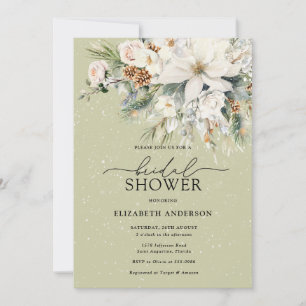 Elegante Winter White Blume Modernes Brautparty Einladung