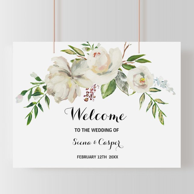 Elegante Winter White Peony Welcome Wedding Poster (Von Creator hochgeladen)
