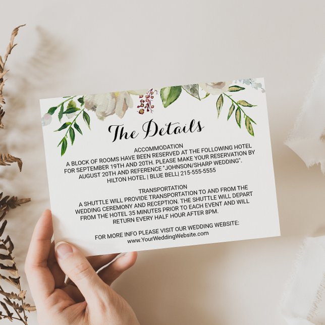 Elegante Winter White Wedding Details Einsteckkart Einladung (Von Creator hochgeladen)