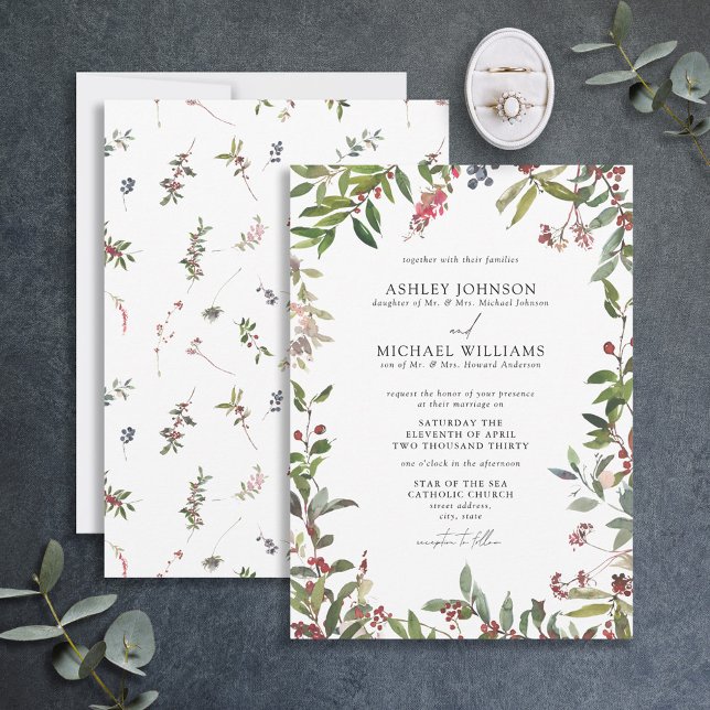 Elegante Winter Wildblume Berry Wedding Einladung (Von Creator hochgeladen)