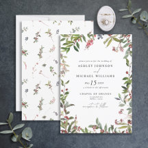 Elegante Winter Wildblume Berry Wedding Einladung