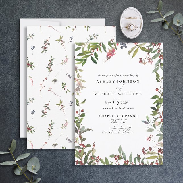 Elegante Winter Wildblume Berry Wedding Einladung (Von Creator hochgeladen)