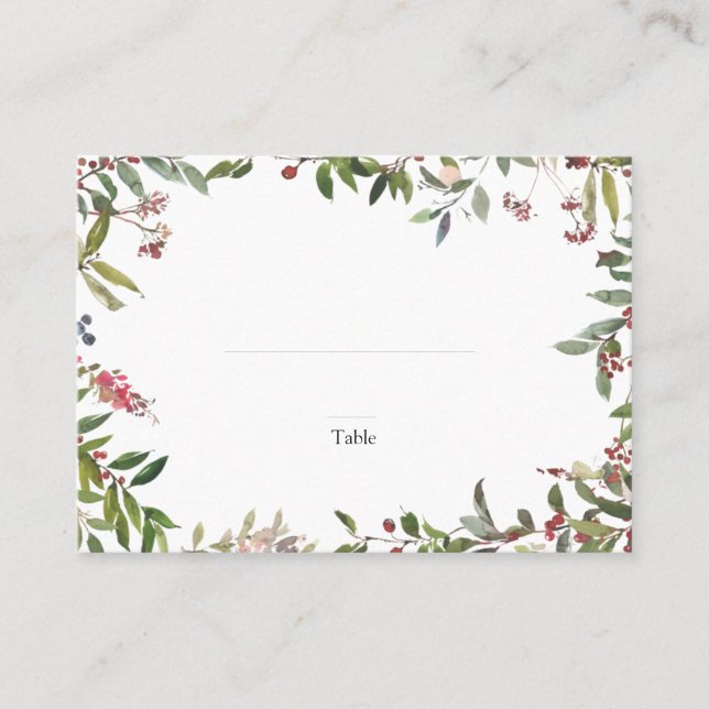 Elegante Winter Wildblume Berry Wedding Escort Platzkarte (Vorderseite)
