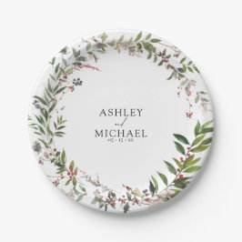 Elegante Winter Wildblume Berry Wedding Pappteller