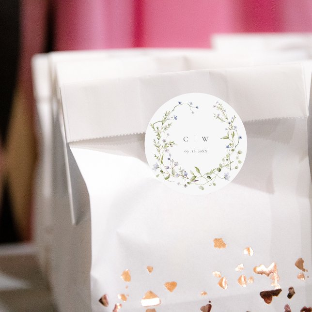 Elegante Winter-Wildblumen Hochzeit Runder Aufkleber (Von Creator hochgeladen)