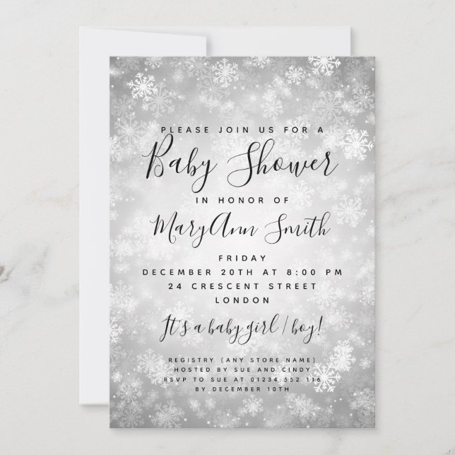Elegante Winter Wonderland Baby Shower Silver Einladung (Vorderseite)