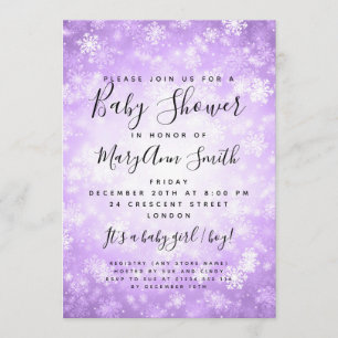 Elegante Winter Wonderland Babydusche Lila Einladung
