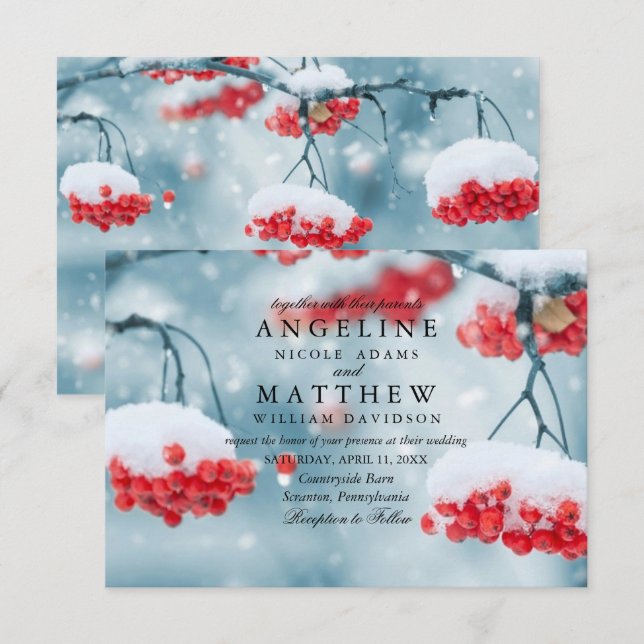 Elegante Winter Wonderland Schneeflocken Hochzeit Einladung (Vorne/Hinten)