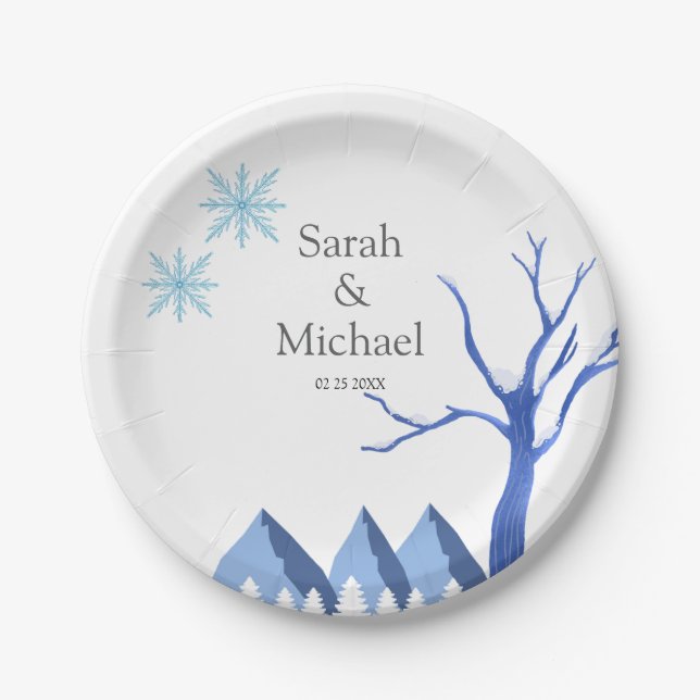 Elegante Winter Wonderland Schneeflocken Pappteller (Vorderseite)