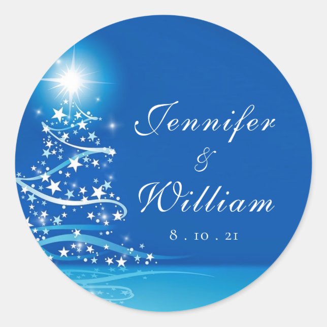 Elegante Winter Wonderland Sparkling Hochzeit Runder Aufkleber (Vorderseite)
