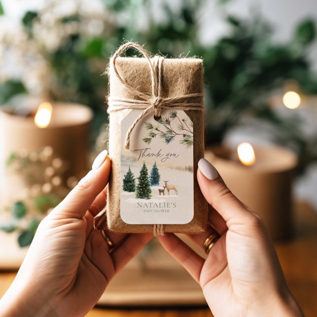 Elegante Winter Woodland Babydusche Geschenkanhänger (Winter Woodland Baby Shower Thank you Favor Tag)