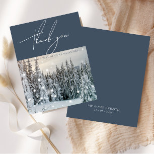 Elegante Winter-Wunderland-Schneewald-Hochzeit Dankeskarte