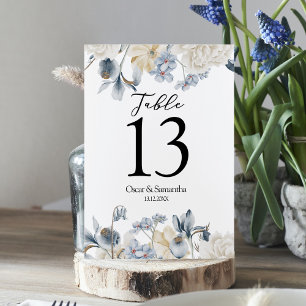 Elegante Winterblaue und weiße Blumen Tischnummer