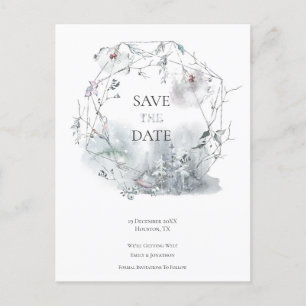 Elegante Winterfoliage-Hochzeit rettet das Datum Ankündigungspostkarte