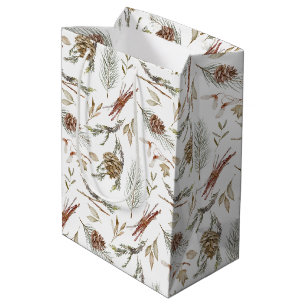 Elegante Wintergeschenktasche mit Pinecones Mittlere Geschenktüte