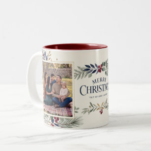 Elegante Wintergrüne Frohe Weihnachten Zweifarbige Tasse